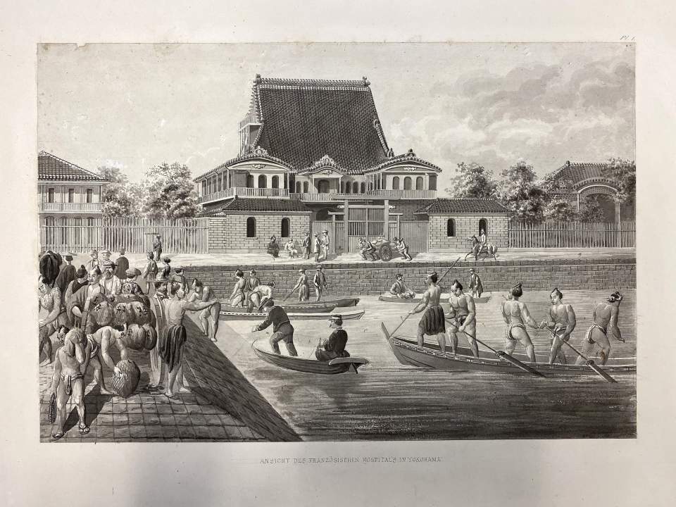 Zeichnung T. Grob Ansicht des Französischen Hospitals in Yokohama