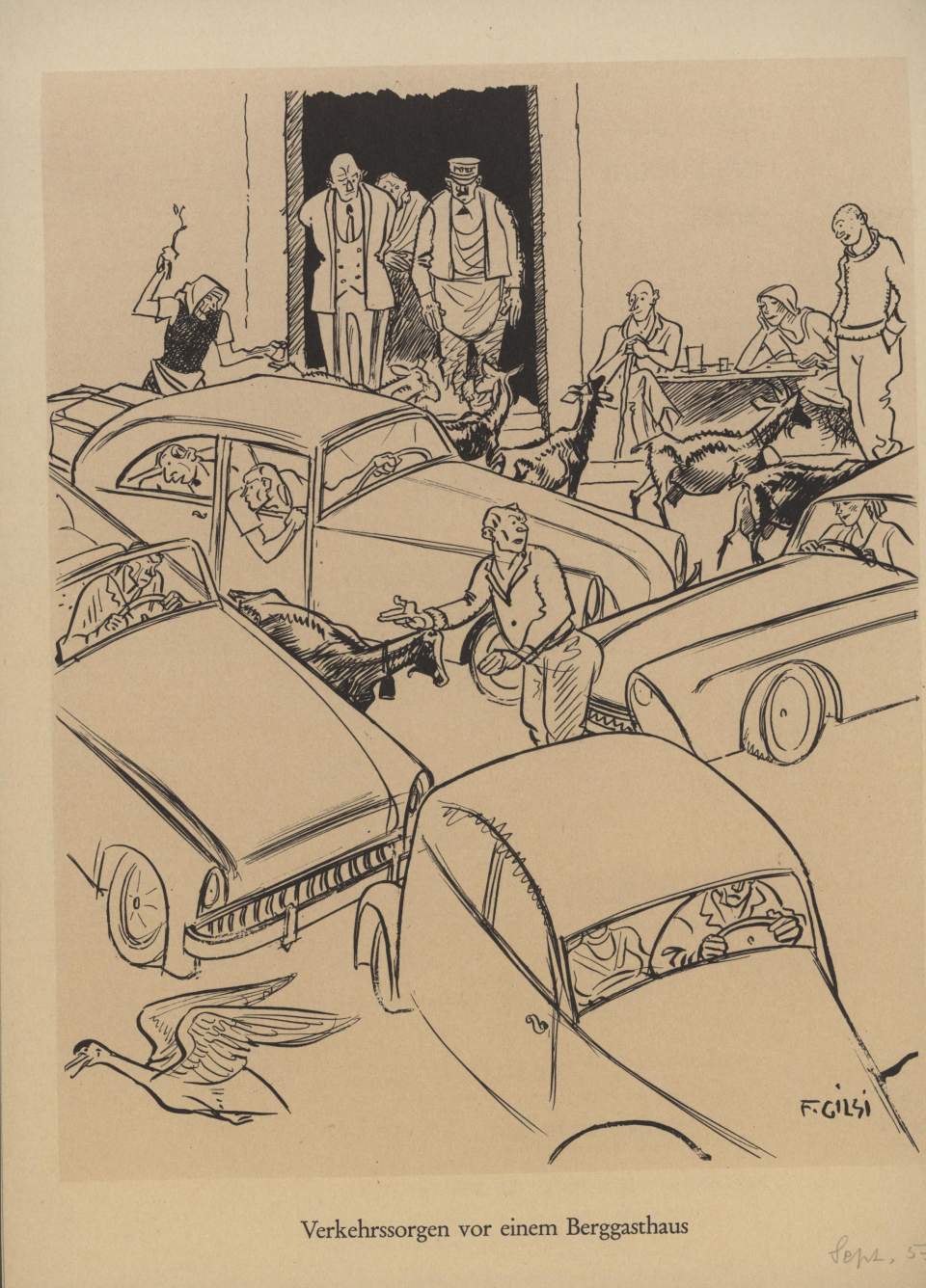 Verkehrssorgen vor einem Berggasthaus