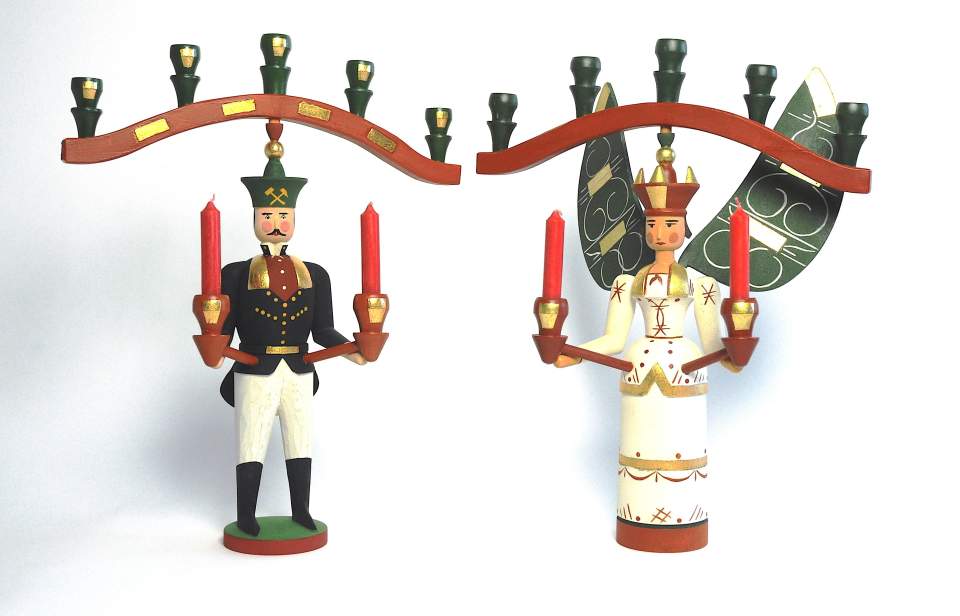 Grosses Figuren-Paar, Crottendorfer Jochbogen-Engel und Bergmann
