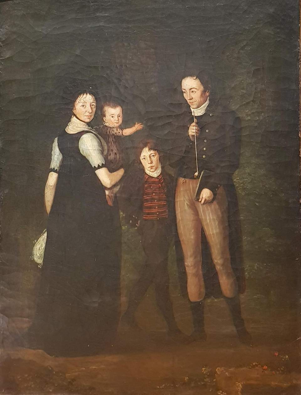 Bildnis einer Familie mit zwei Kindern in Landschaft
