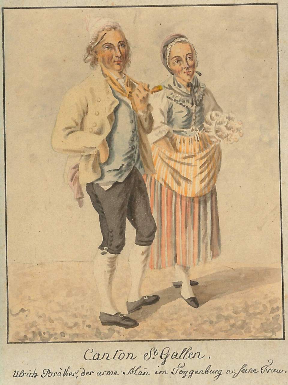 Trachtenbilder der Schweizer Kantone, hier Ulrich Bräker und seine Frau aus dem Toggenburg