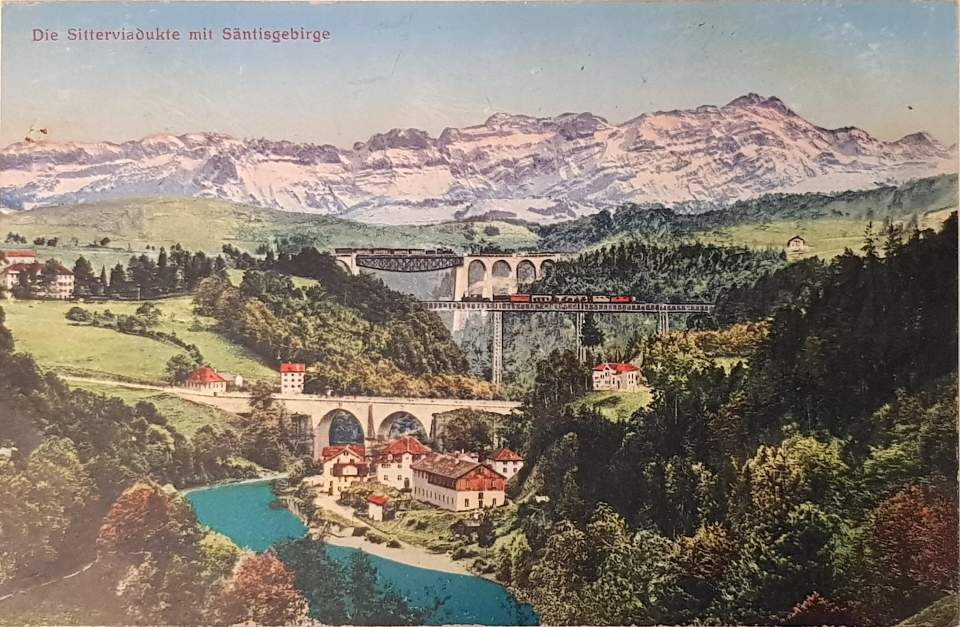Ansichtskarte, Postkarte von St.Gallen mit den Sitterbrücken