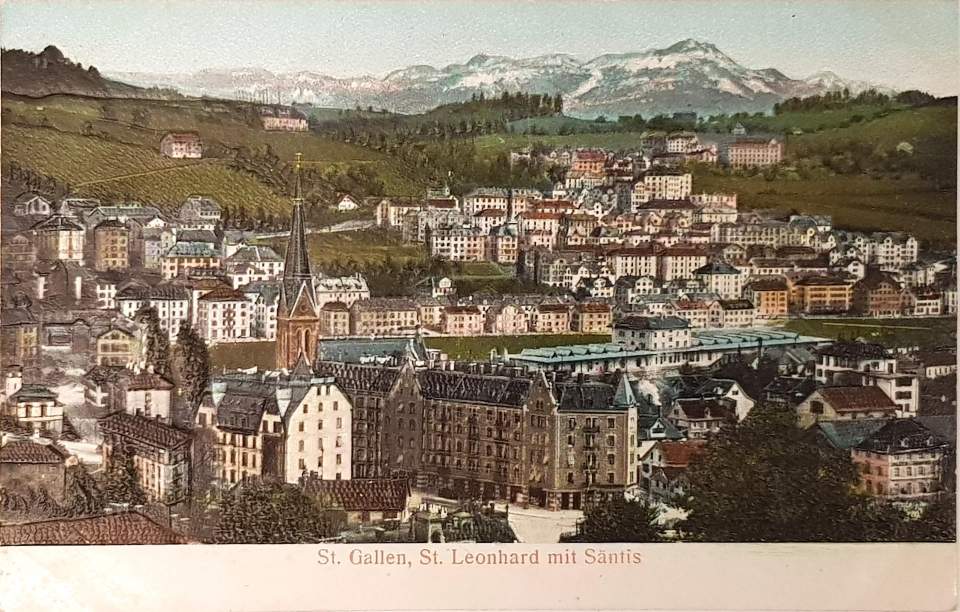 Ansichtskarte von St.Gallen gegen Westen, St.Leonhard, St.Otmar und Riethüsli, Postkarte