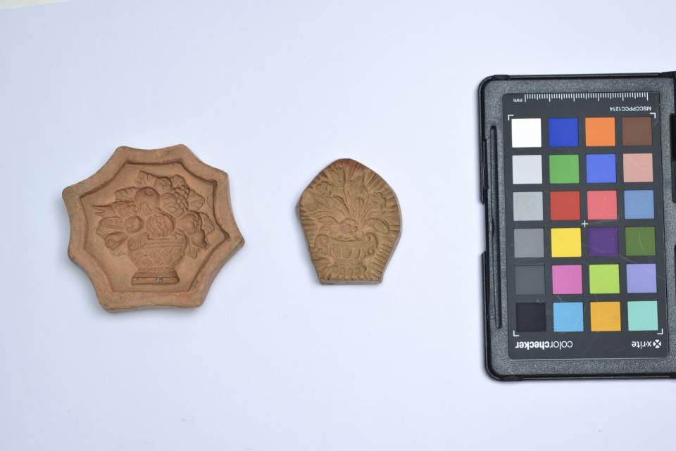 Gebäckmodel mit Blumen- und Früchtekorb aus der Sammlung der Konditorei Burkart in St.Gallen, Bibermodel