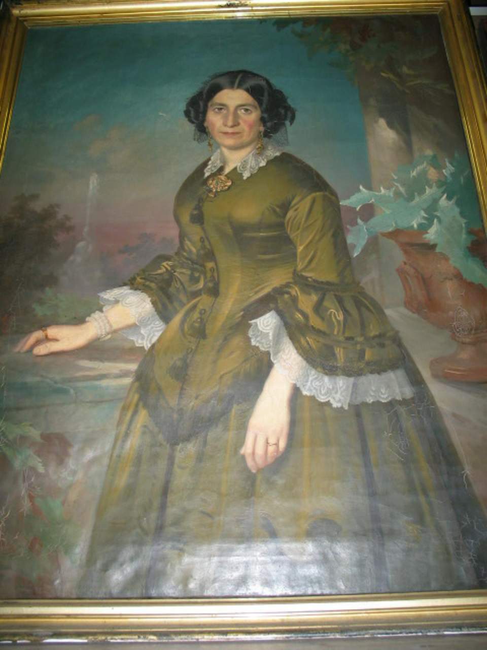 Gemälde, Bild einer Dame in Parklandschaft, Frau des Malers Tanner?