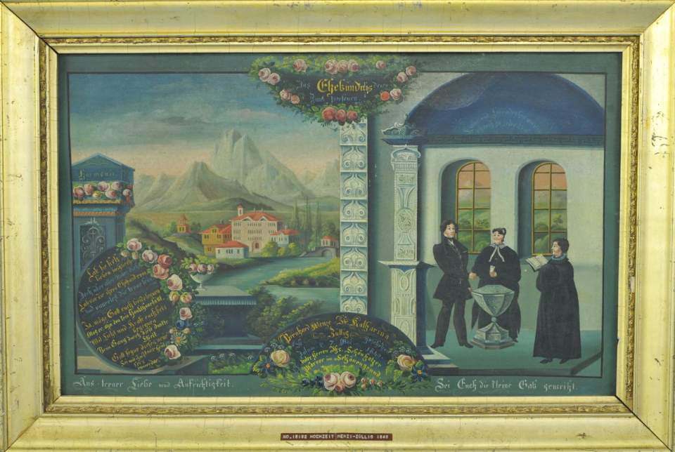 Ölgemälde Trauungsgemälde Menzi - Züllig 1849, Hochzeit