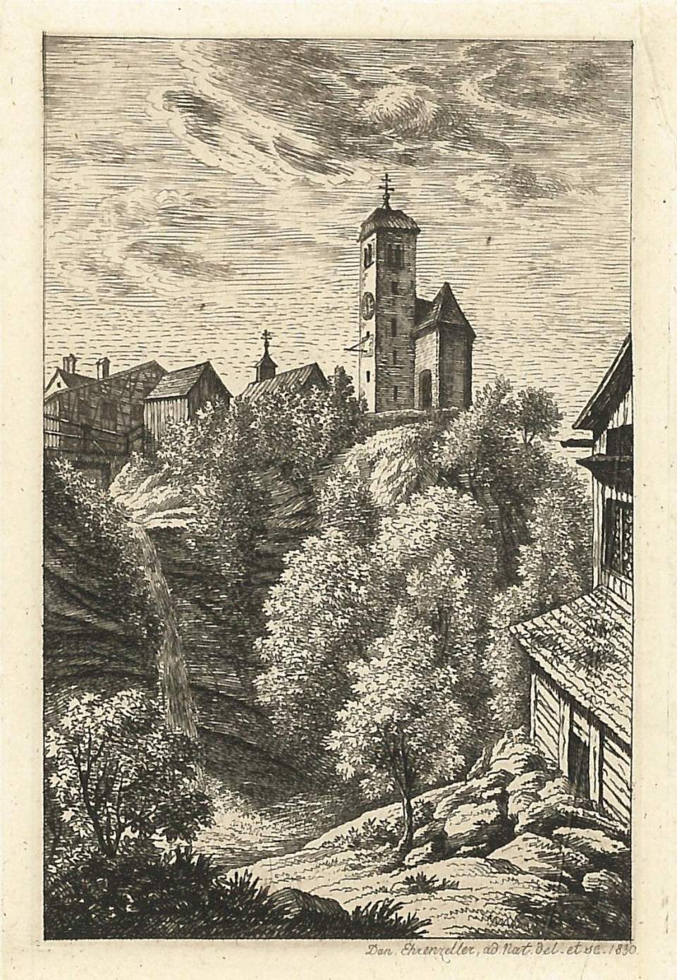 Dorf mit Wasserfall, St. Josephen, St.Gallen
