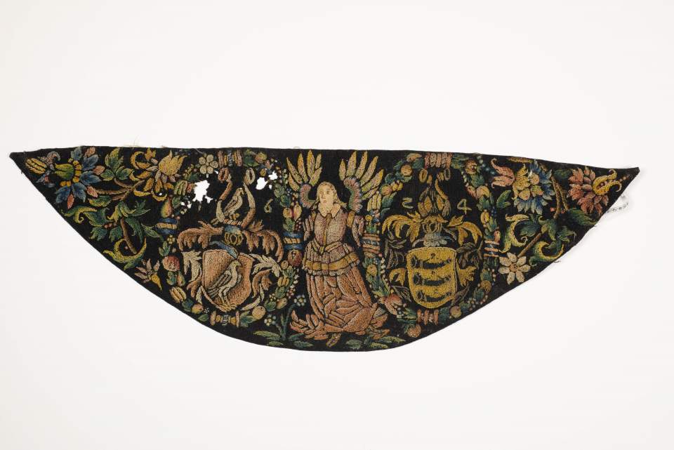 Kleine Decke mit Wollstickerei, Bildstickerei, Nadelmalerei