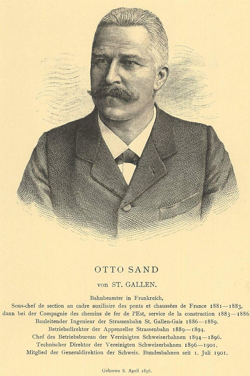 Reproduktion eines Bildes von Otto Sand, Generaldirektor Schweizerische Bundesbahn 1901 - 1922
