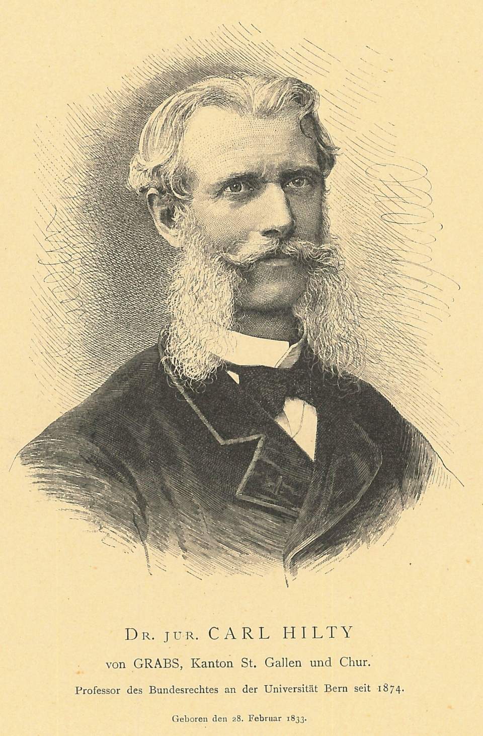 Reproduktion eines Bildes von Dr. jur. karl Karl Hilty, Professor an der Universität Bern seit 1874
