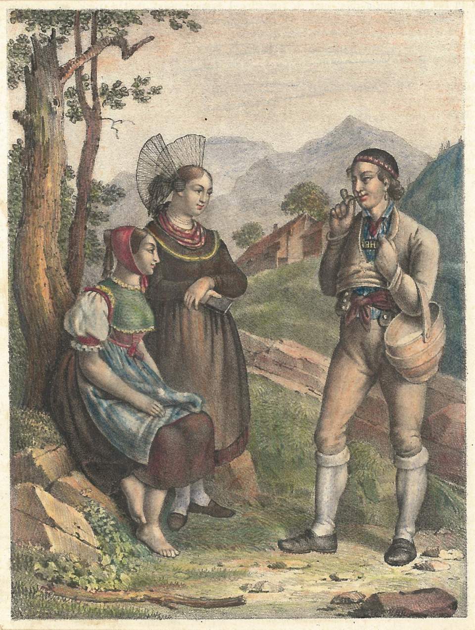 Trachtenbild, Figurengruppe mit Trachten aus Appenzell Innerrhoden