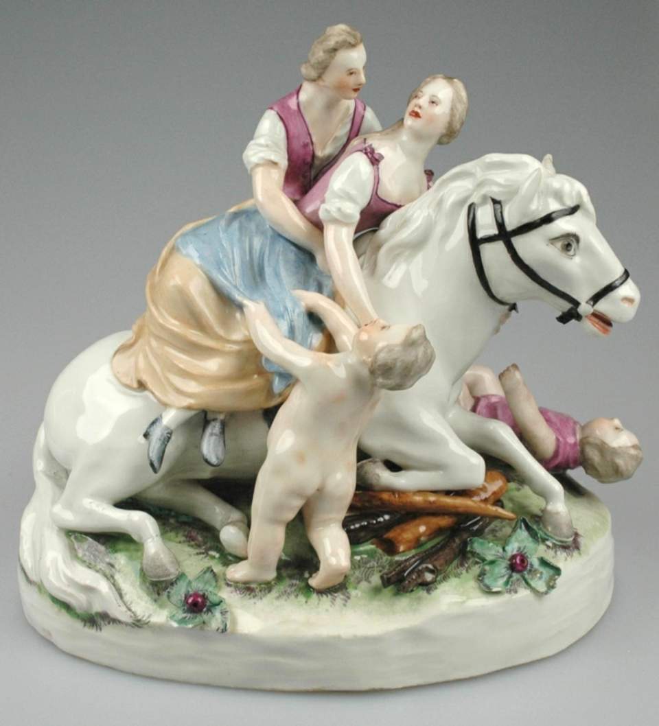 Porzellanfigur Liebespaar auf Pferd 