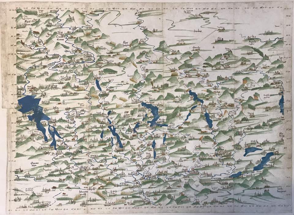 Schweizerkarte, Faksimile der Landkarte von Konrad Türst aus dem Jahr 1496, 1498