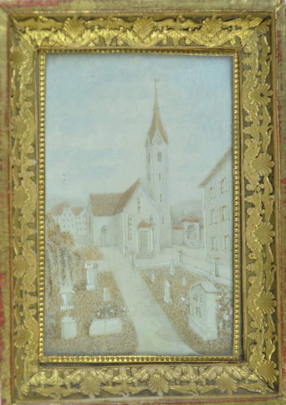 Anischt Kirche und Friedholf St.Mangen, in St.Gallen; Haarbild, Haararbeit