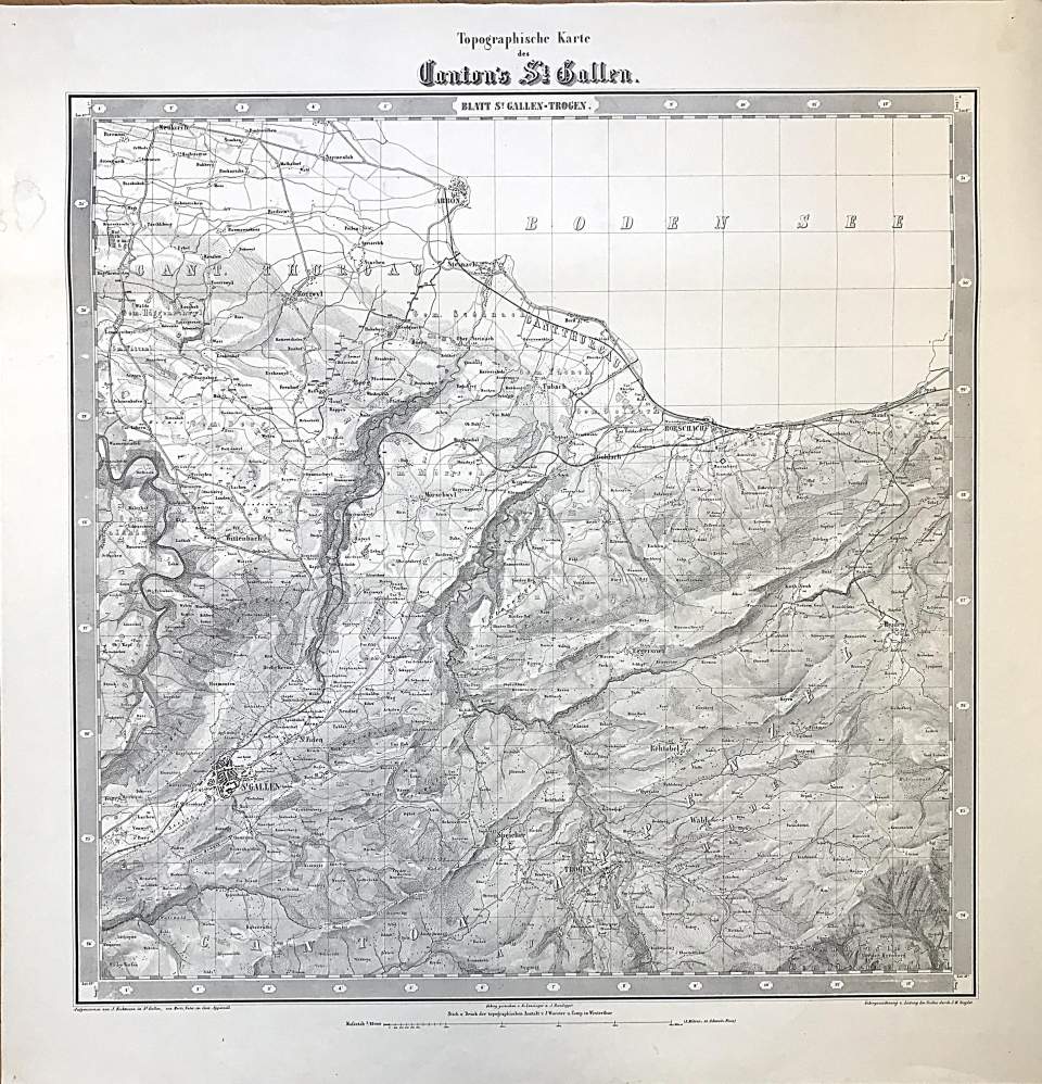 Landkarte, Set von Eschmannkarten 16 Blätter aus dem Kanton St. Gallen und Appenzell