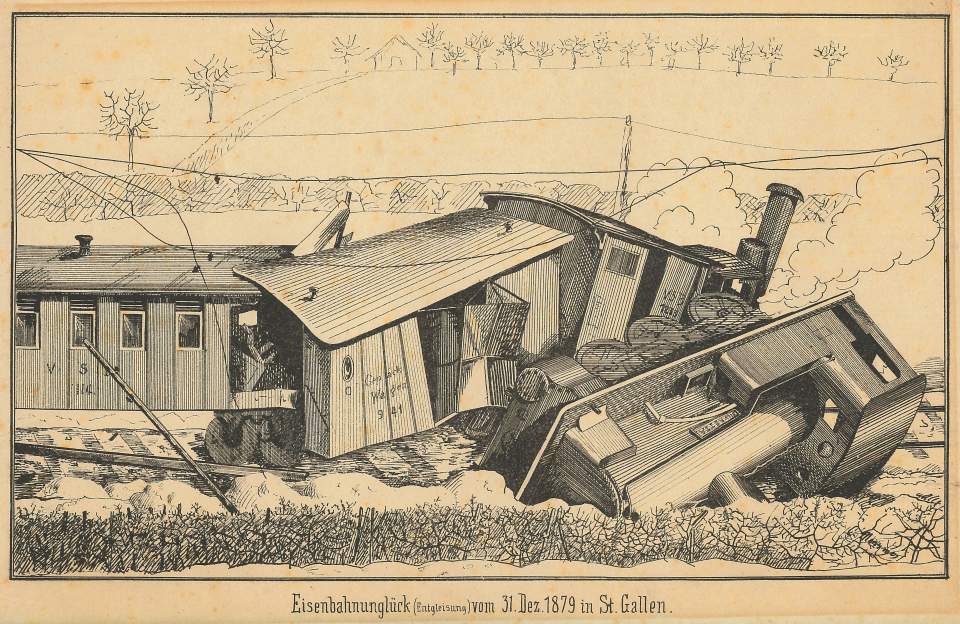 Lithografie, Eisenbahnunglück bei St. Gallen 1879