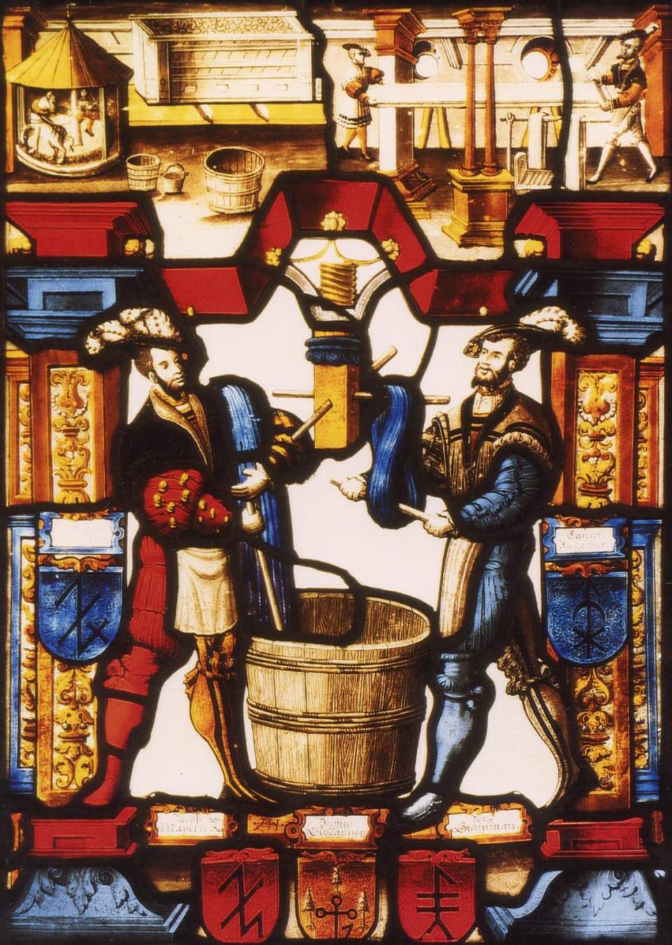 Zunftscheibe der Färberzunft St.Gallen, Färberinnung, Glasgemälde