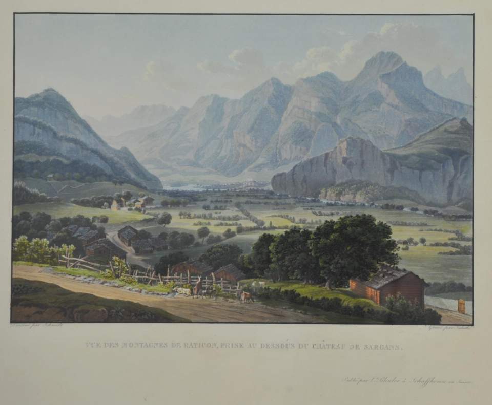 Ansicht Blick vom Schloss Sargans gegen Rätikon