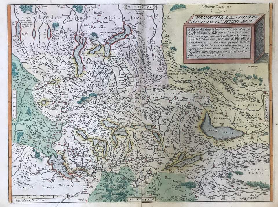 Landkarte sog. Tschudi Karte der Chronik von 1538 beigegeben, Ausgabe 1612