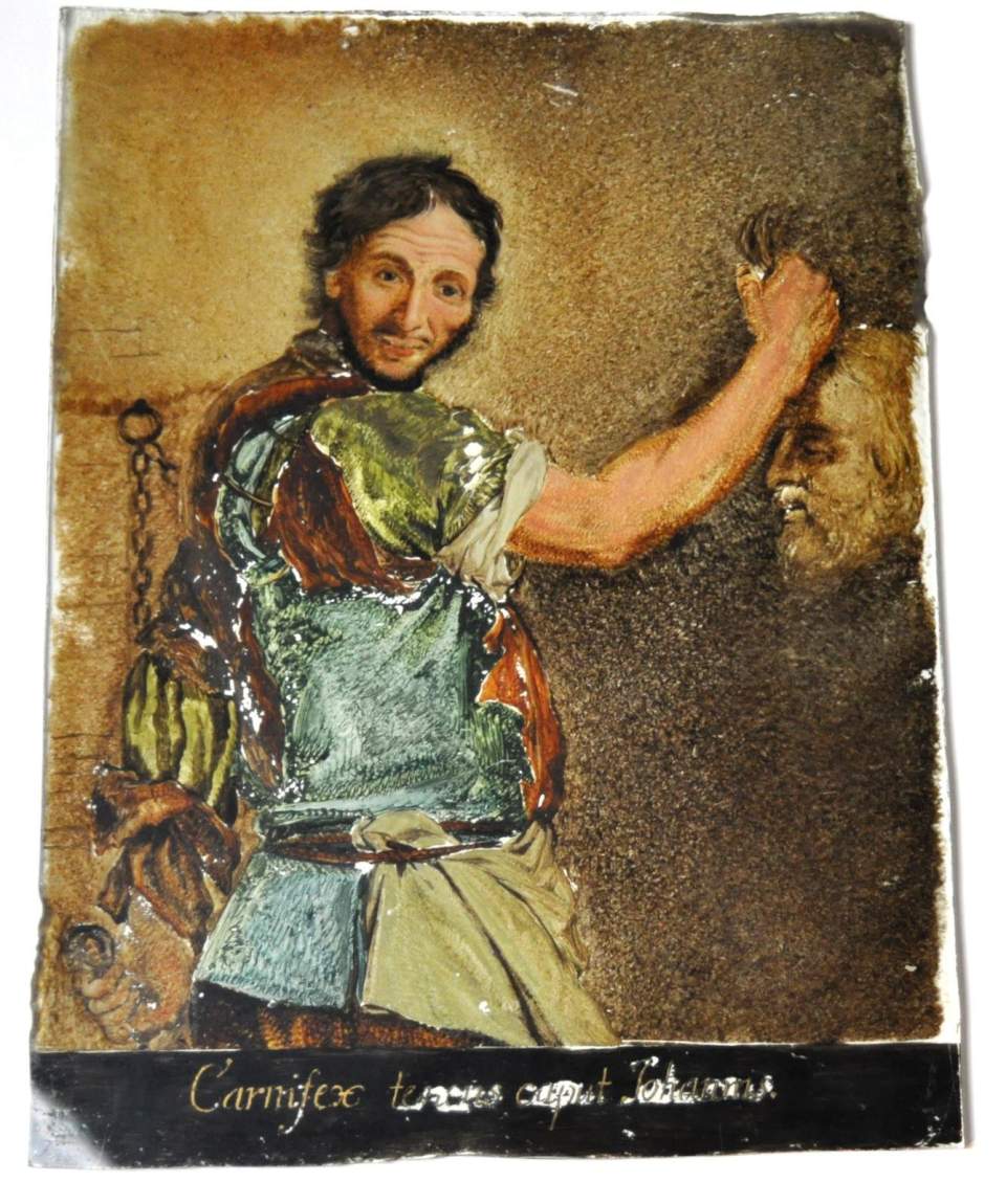 Hinterglasmalerei: Henker mit Haupt des Johannes der Täufer
