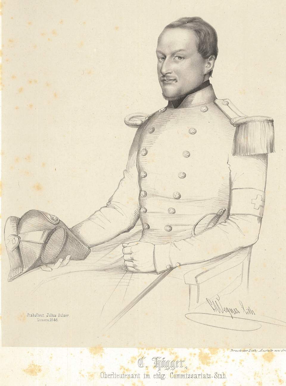 Lithographie, C. Högger, Oberleutnant im eidg. Commisariatsstab, 1848