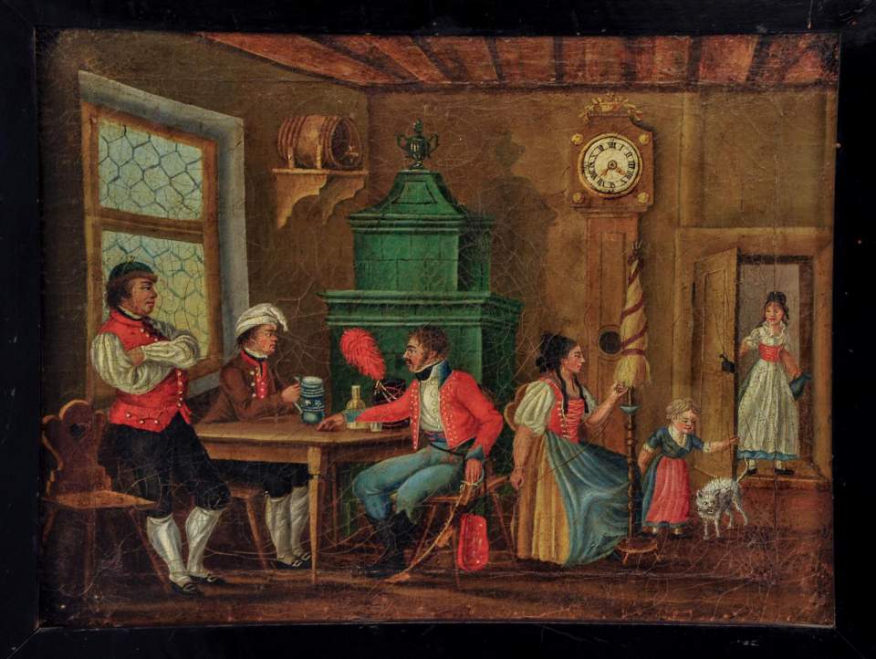 Gemälde Ölgemälde Bauernstube