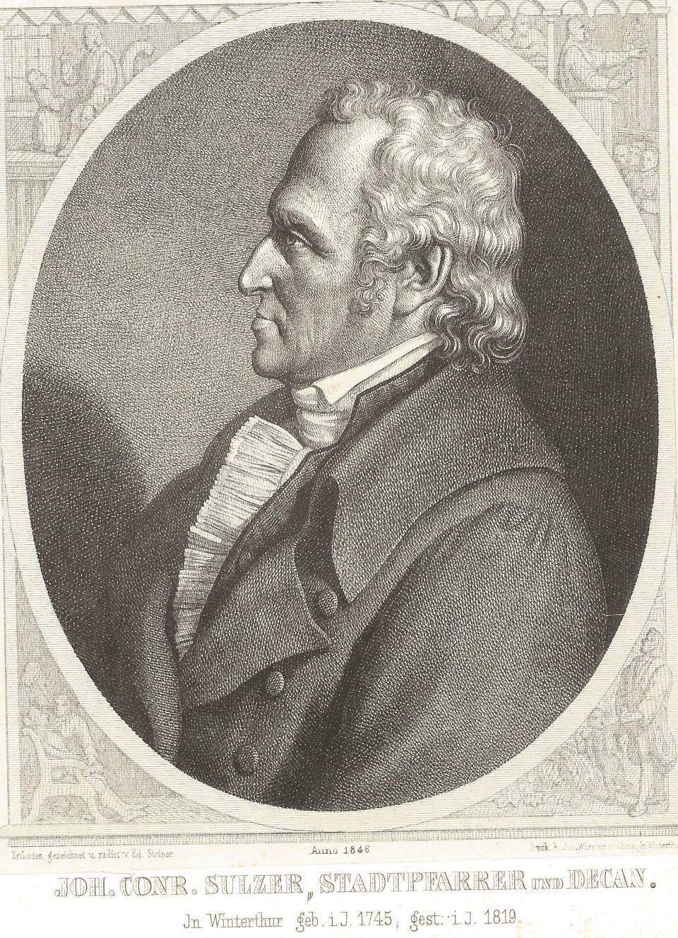 Lithorgraphie Porträt Joh. Conr. Sulzer, Stadtpfarrrer und Dekan